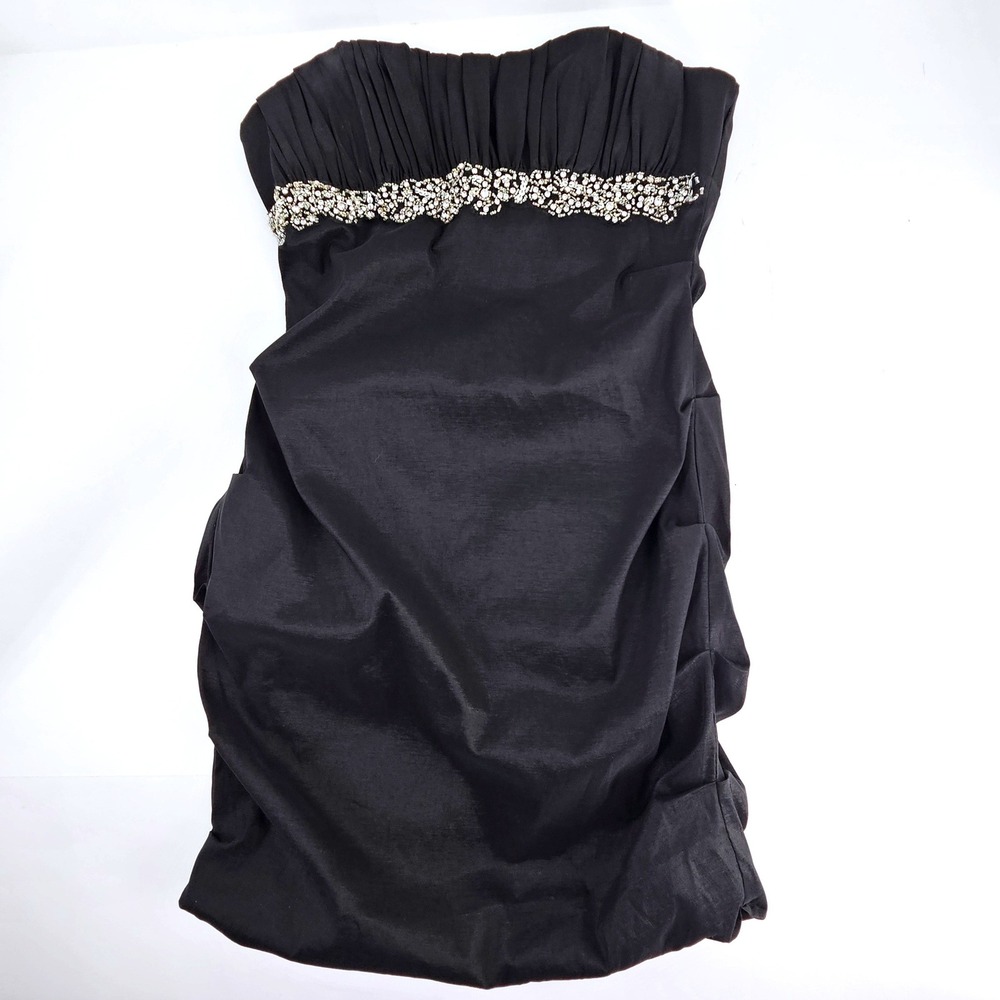 Liliana Strapless Black Rhinestone Ruched Cocktail Dress Size 10 LBD Mini‎